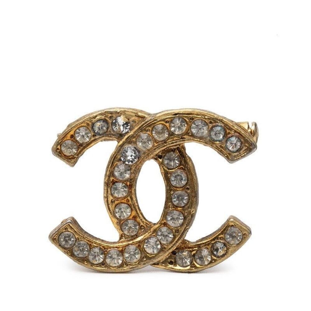 Chanel CC Logo Rhinestone Gold Plated Brooch